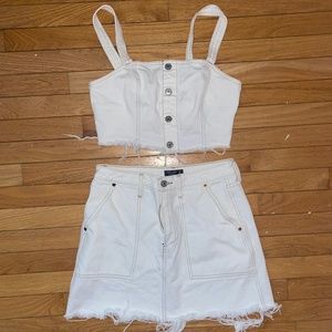 Abercrombie & Fitch White Denim Set, Skirt/Matching Top, Tan Seams